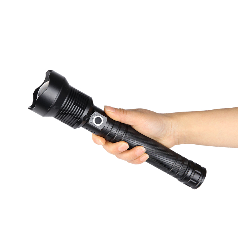 How does the rechargeable strong light flashlight provide long-lasting and stable lighting?