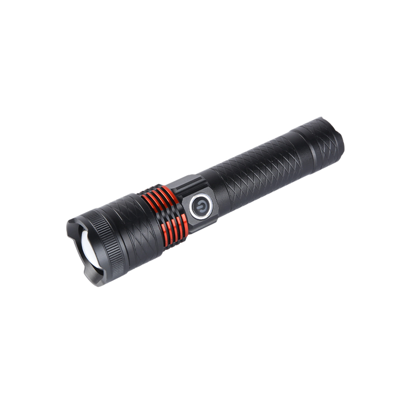 How does the heat dissipation structure design of the rechargeable strong light flashlight affect the light decay rate?